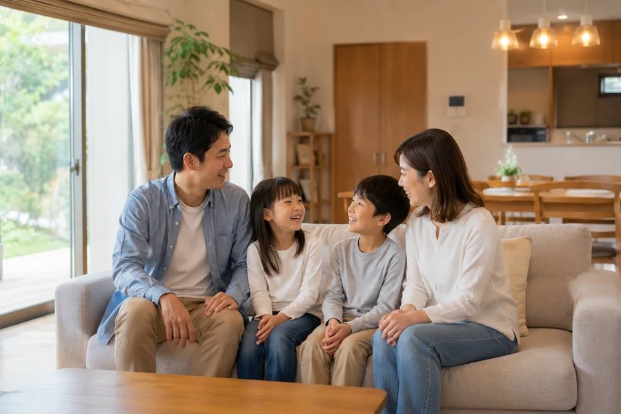 リビングで自然に語り合う家族